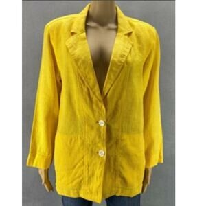 CHRISTIAN DIOR Vintage 80's Yellow Linen Jacket Blazer 14